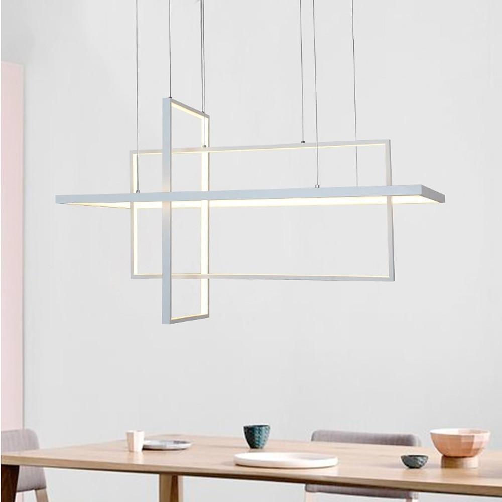 31.5'' Three-Part Futuristic Square Rectangular Hybrid Aluminum Chandelier with Capable Ambient Lights - Lamp Outdoor