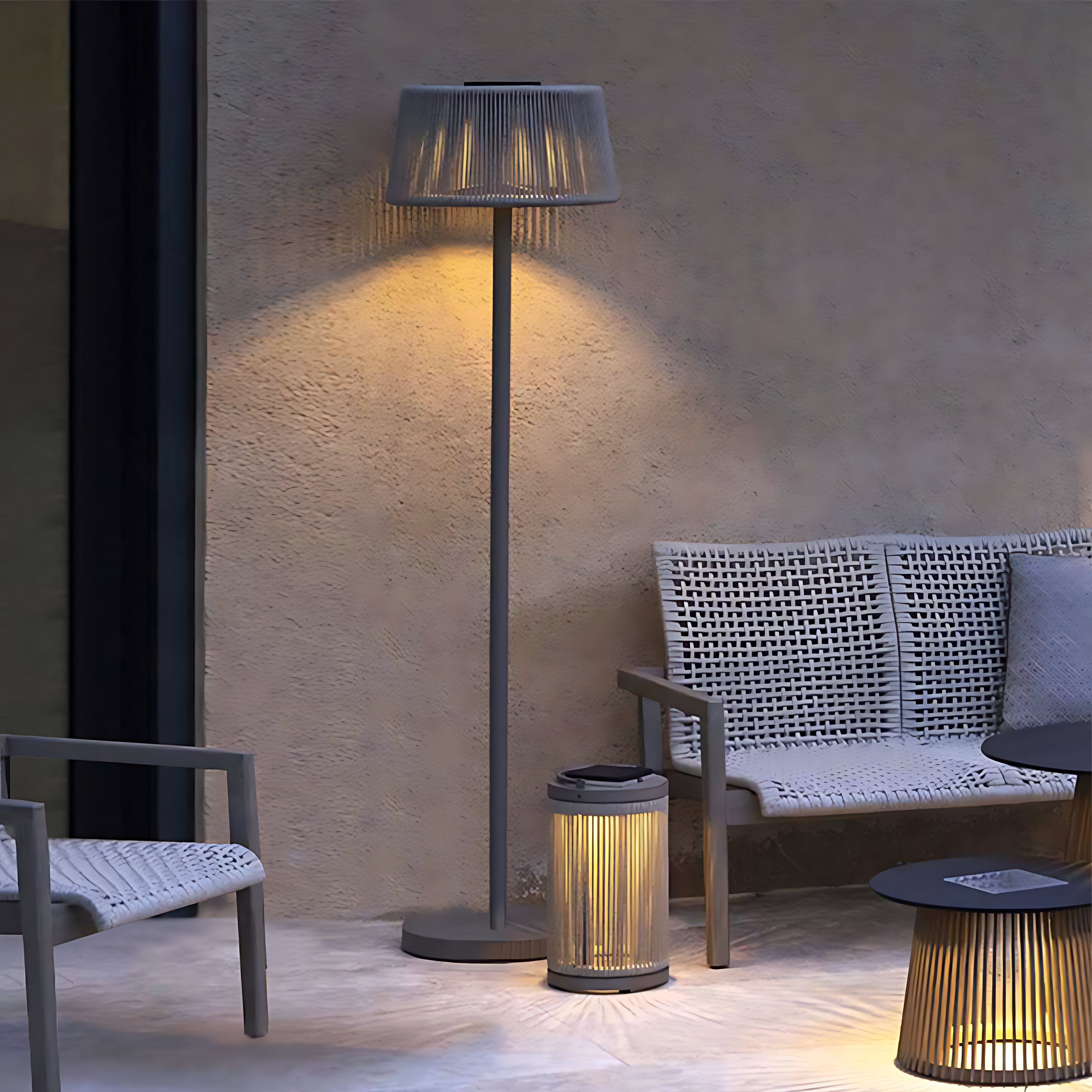Waterproof Floor Lamp Mid Century Modern Woven Lampshade - Lamp Outdoor