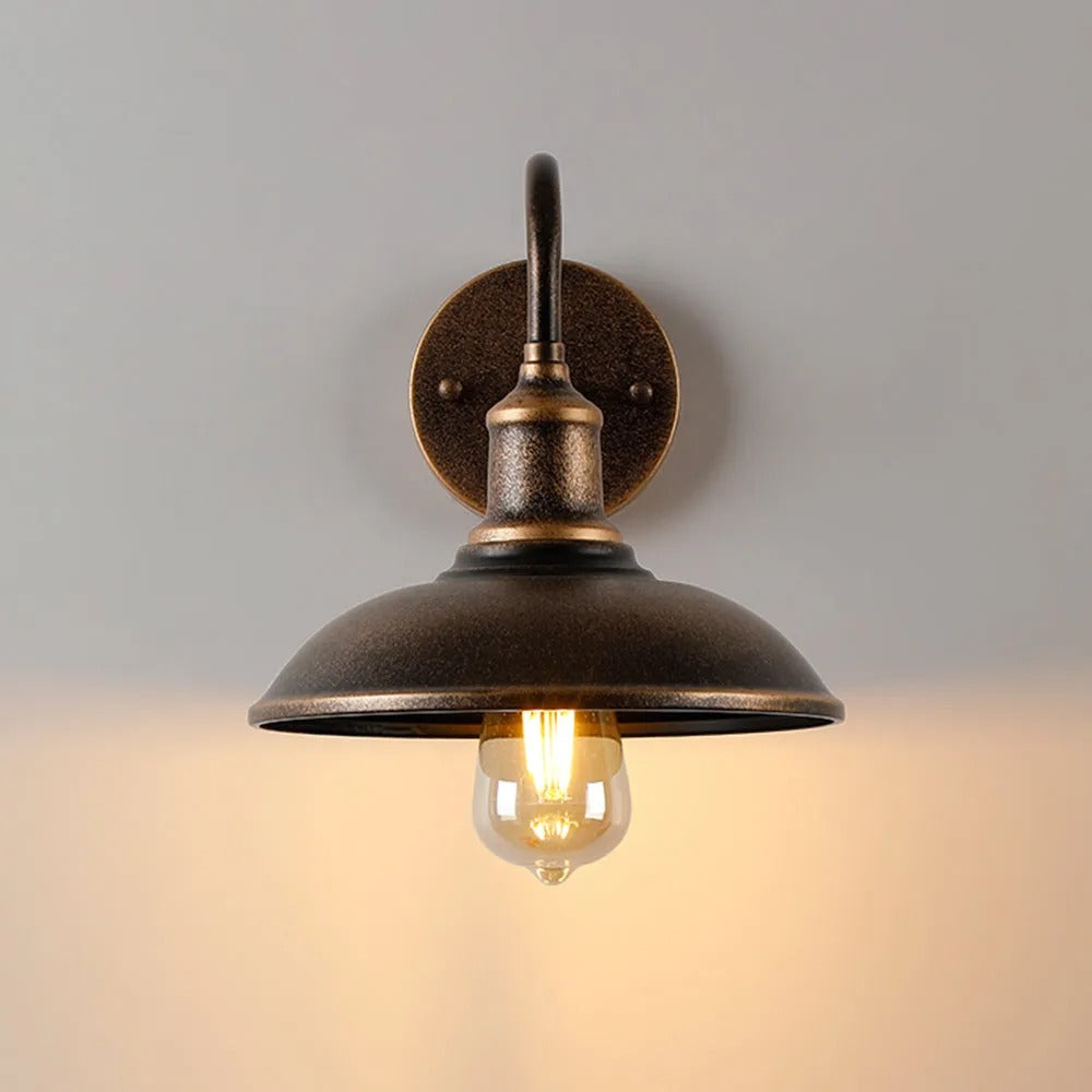 Epoch Rustic Bowl Shaped Metal Wall Lamp, Antique Brass - Lamp Outdoor