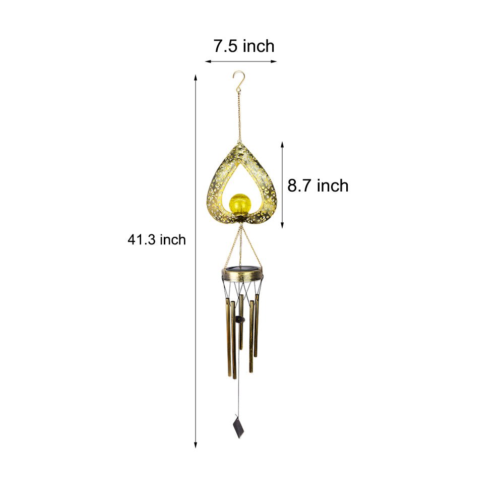 Iron Heart with Wind Chimes Pendant LED Waterproof Hanging Solar Lights - Lamp Outdoor
