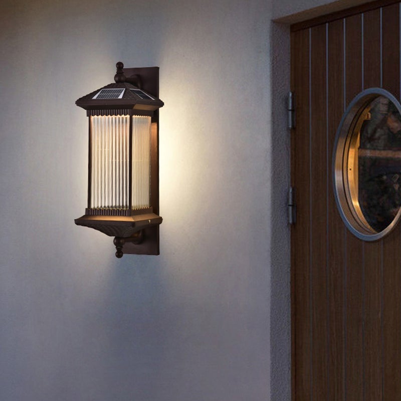 Vintage Striped Glass Waterproof LED Retro Solar Outdoor Wall Lights - Lamp Outdoor
