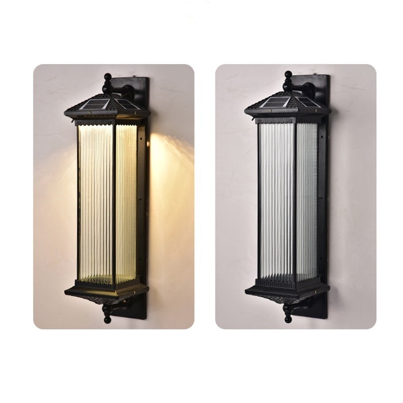 Vintage Striped Glass Waterproof LED Retro Solar Outdoor Wall Lights - Lamp Outdoor