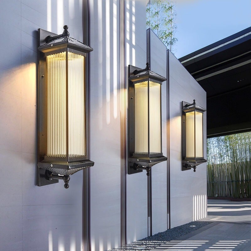 Vintage Striped Glass Waterproof LED Retro Solar Outdoor Wall Lights - Lamp Outdoor