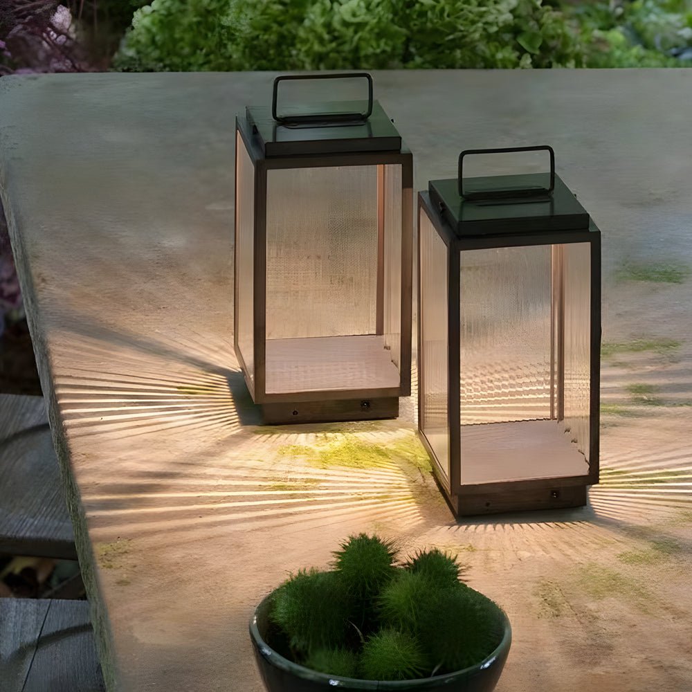 Modern 11-In Glass LED Portable Outdoor Lanterns - Hardwired - Lamp Outdoor