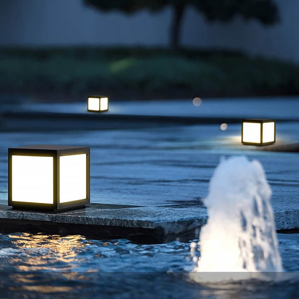 Black Square Cube Outdoor Post LED Pier Mount Light - Lamp Outdoor