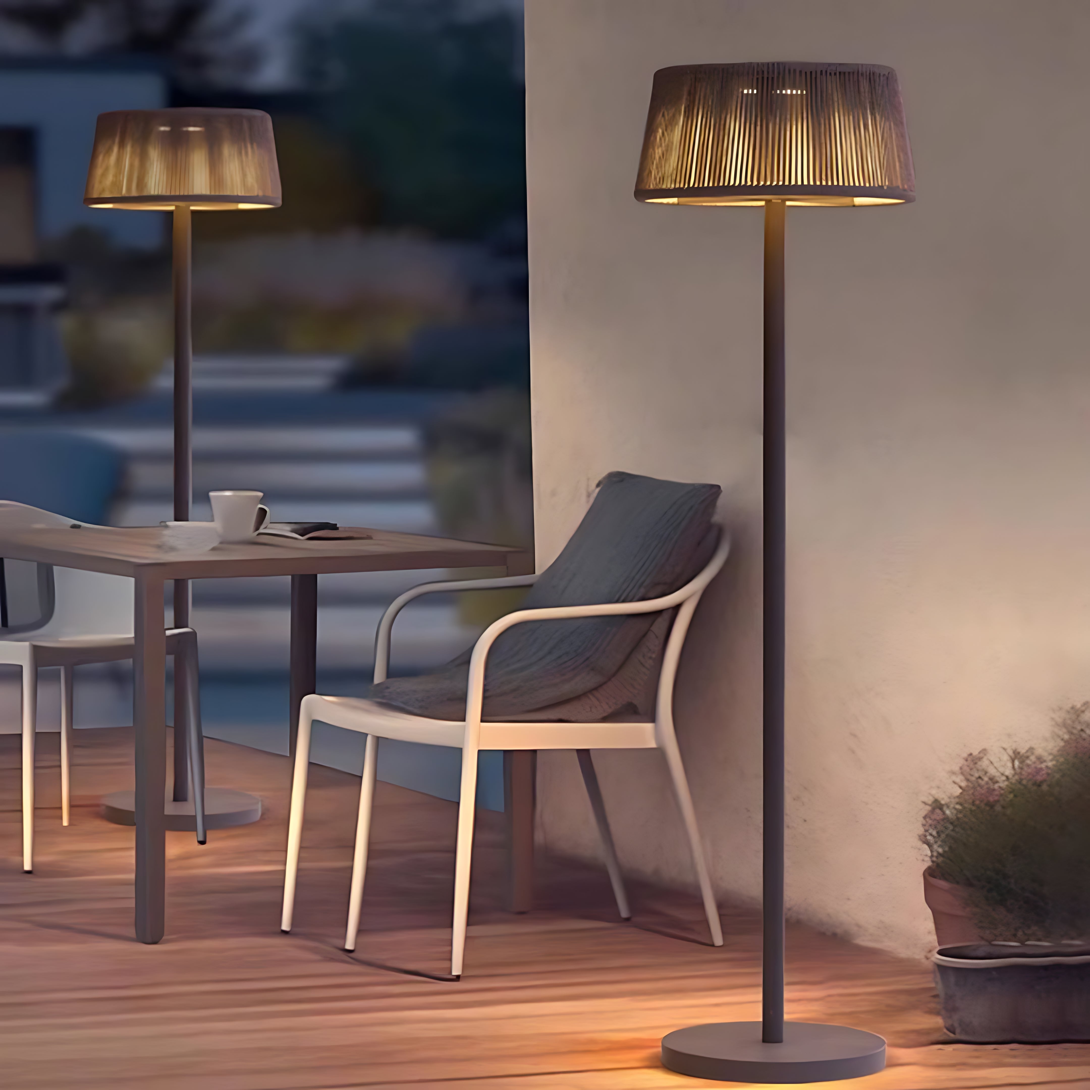 Waterproof Floor Lamp Mid Century Modern Woven Lampshade - Lamp Outdoor