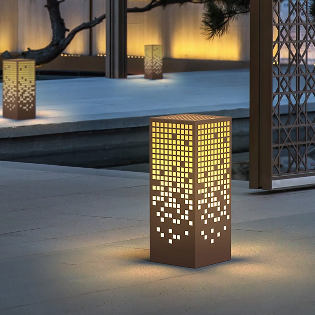High-End Stainless Steel Outdoor LED Light with Unique Square Pattern for Elegant Bollard Lights - Lamp Outdoor