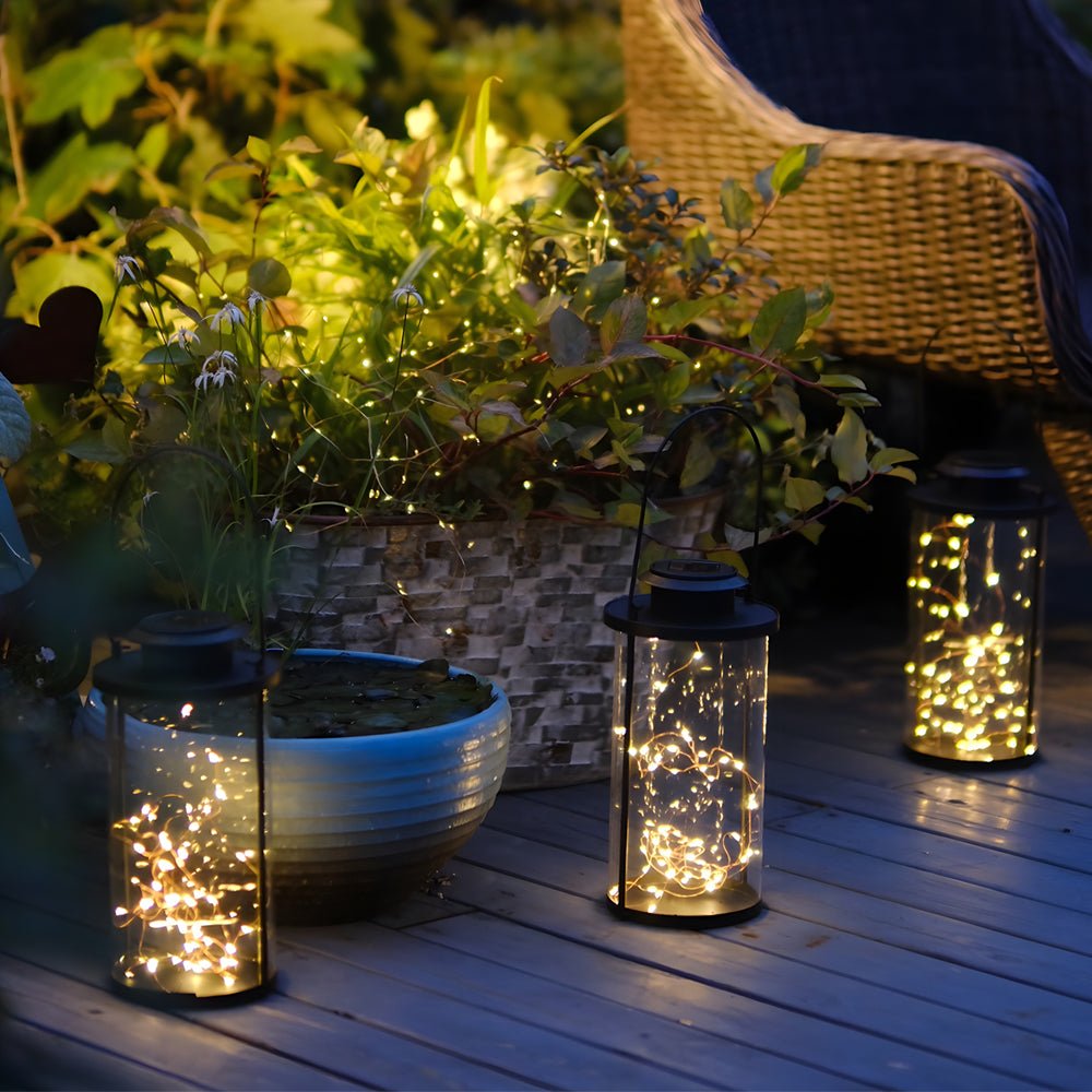 Portable Solar Lanterns - Glass Cylinder Firefly Jar LED Lights - Lamp Outdoor