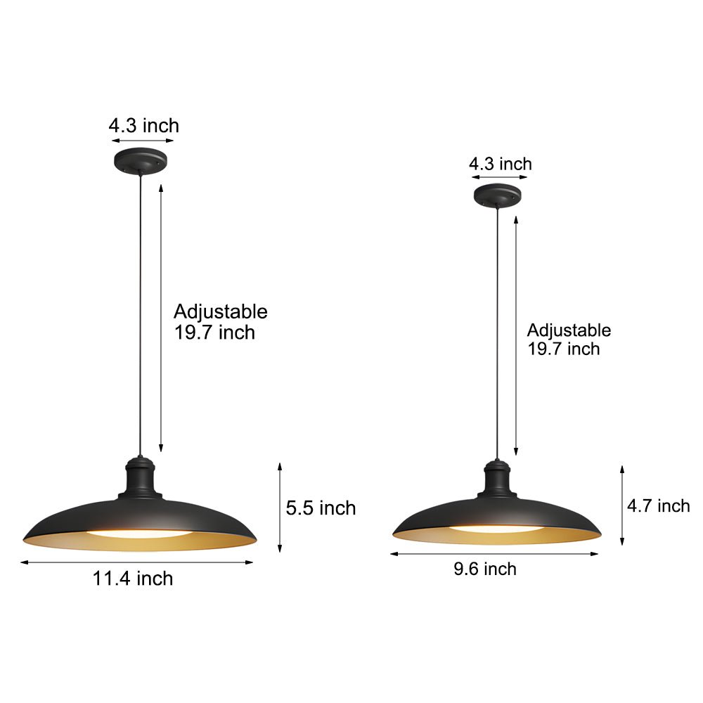 Round Black Hanging Outdoor Pendant Light - Metal Saucer-Shaped - Lamp Outdoor
