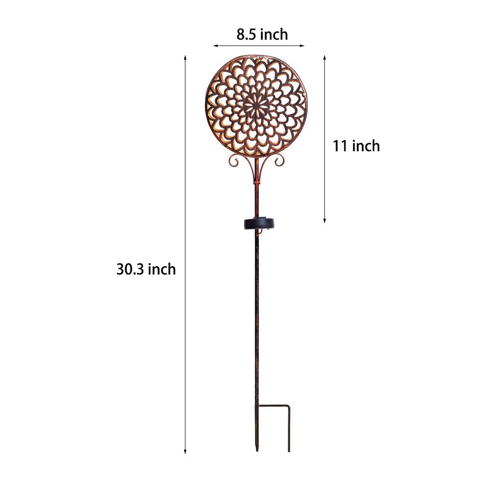 Round Iron Hollow Solar Lights with Flower Projection - Lamp Outdoor