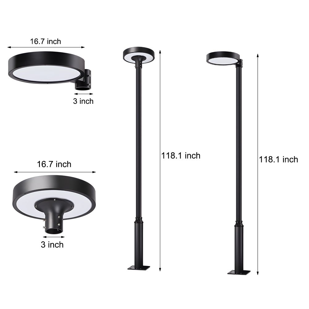 Round Waterproof Smart Remote Control LED Solar Lamp Post Top Lights - Lamp Outdoor