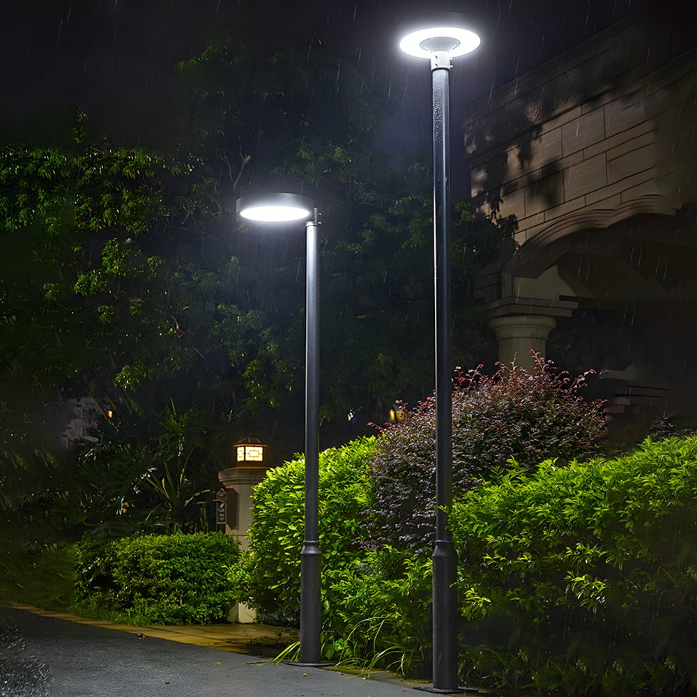 Round Waterproof Smart Remote Control LED Solar Lamp Post Top Lights - Lamp Outdoor