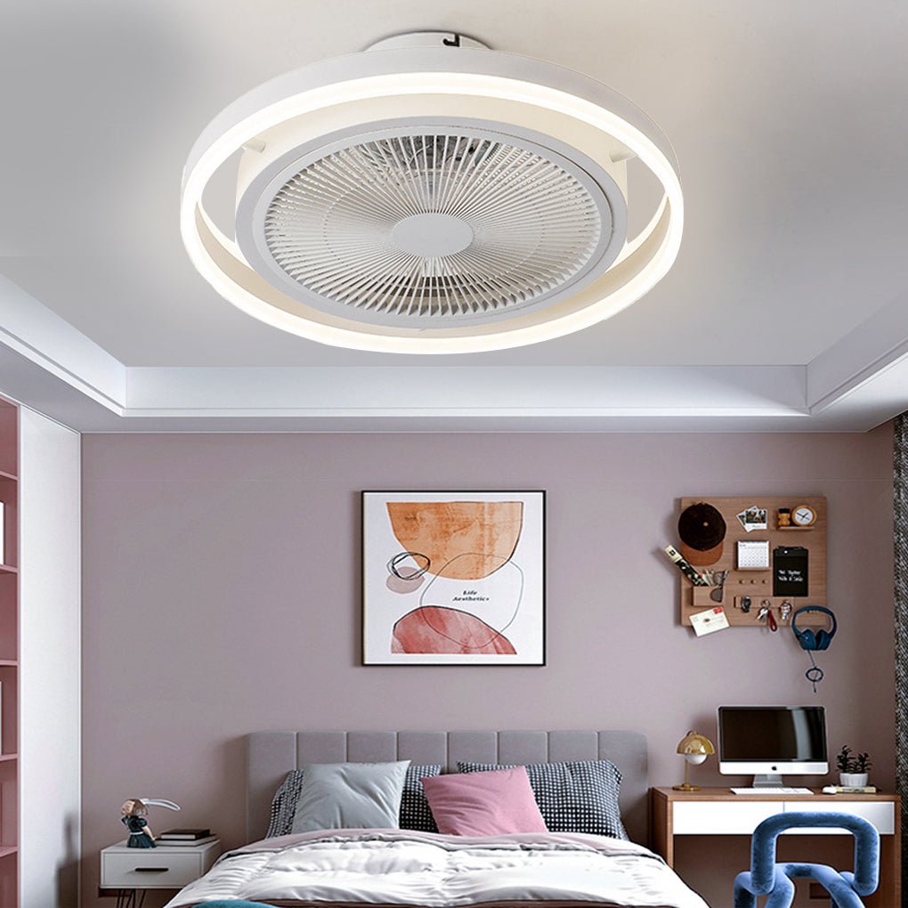 Round Dimming LED Modern Inverter Bladeless Ceiling Fan with Lights - Lamp Outdoor