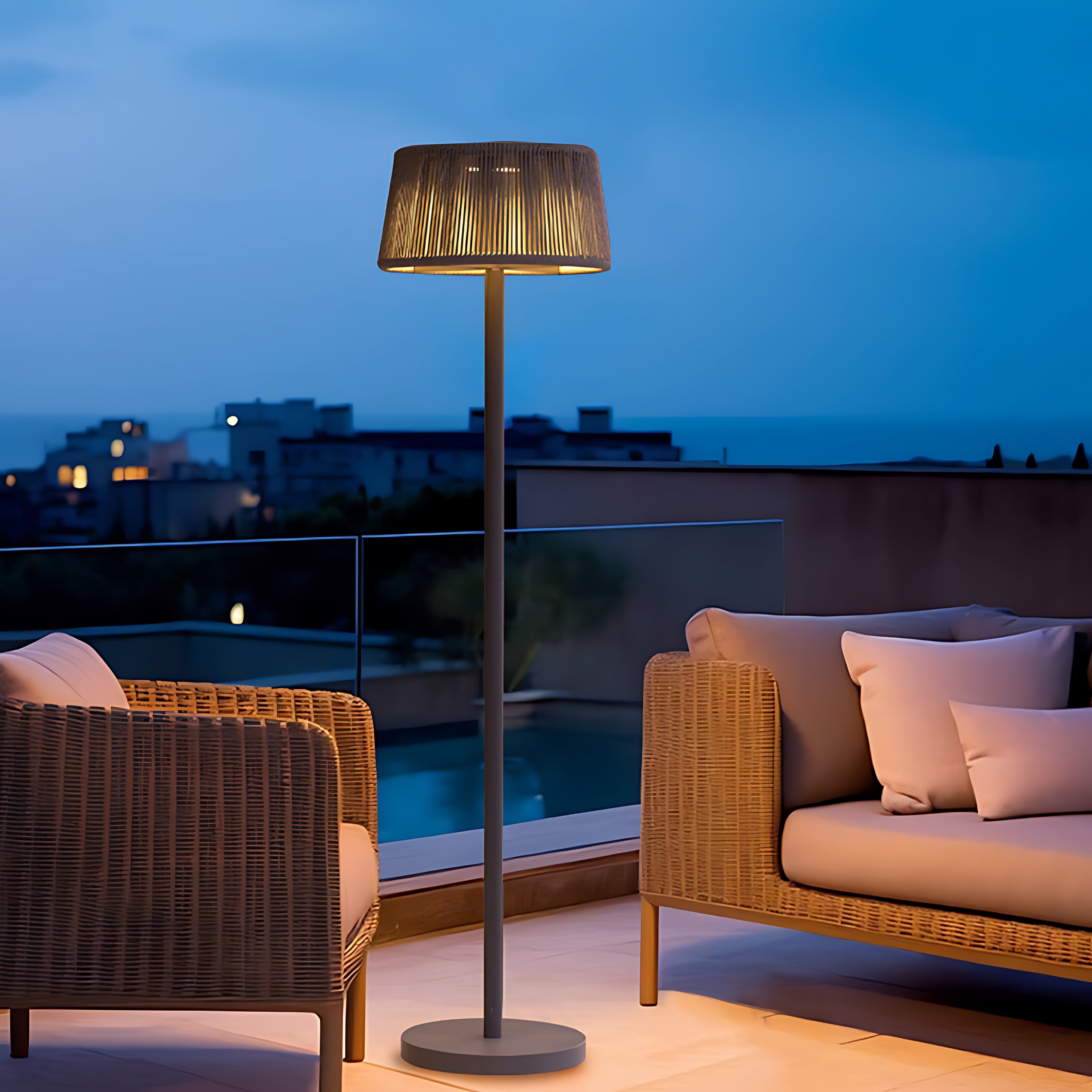 Waterproof Floor Lamp Mid Century Modern Woven Lampshade - Lamp Outdoor