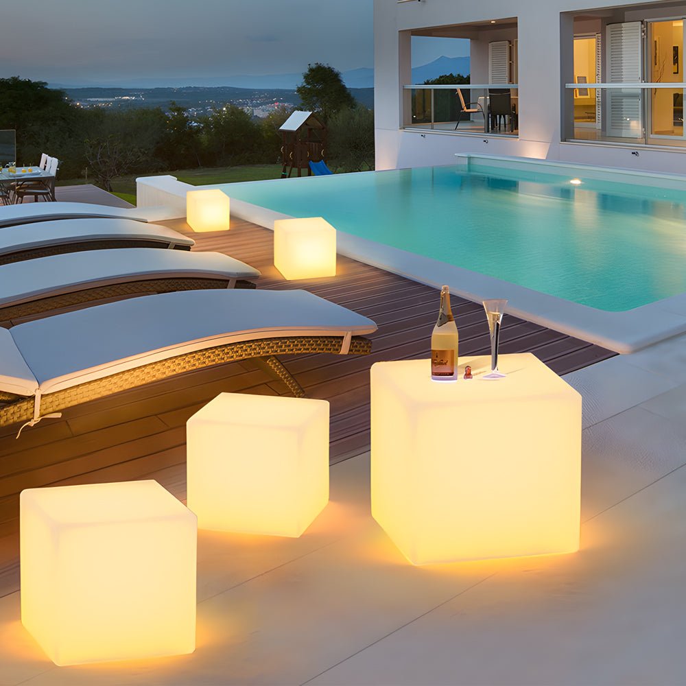Solar-Powered Luminous LED Cube White Waterproof Outdoor Floor Light - Lamp Outdoor