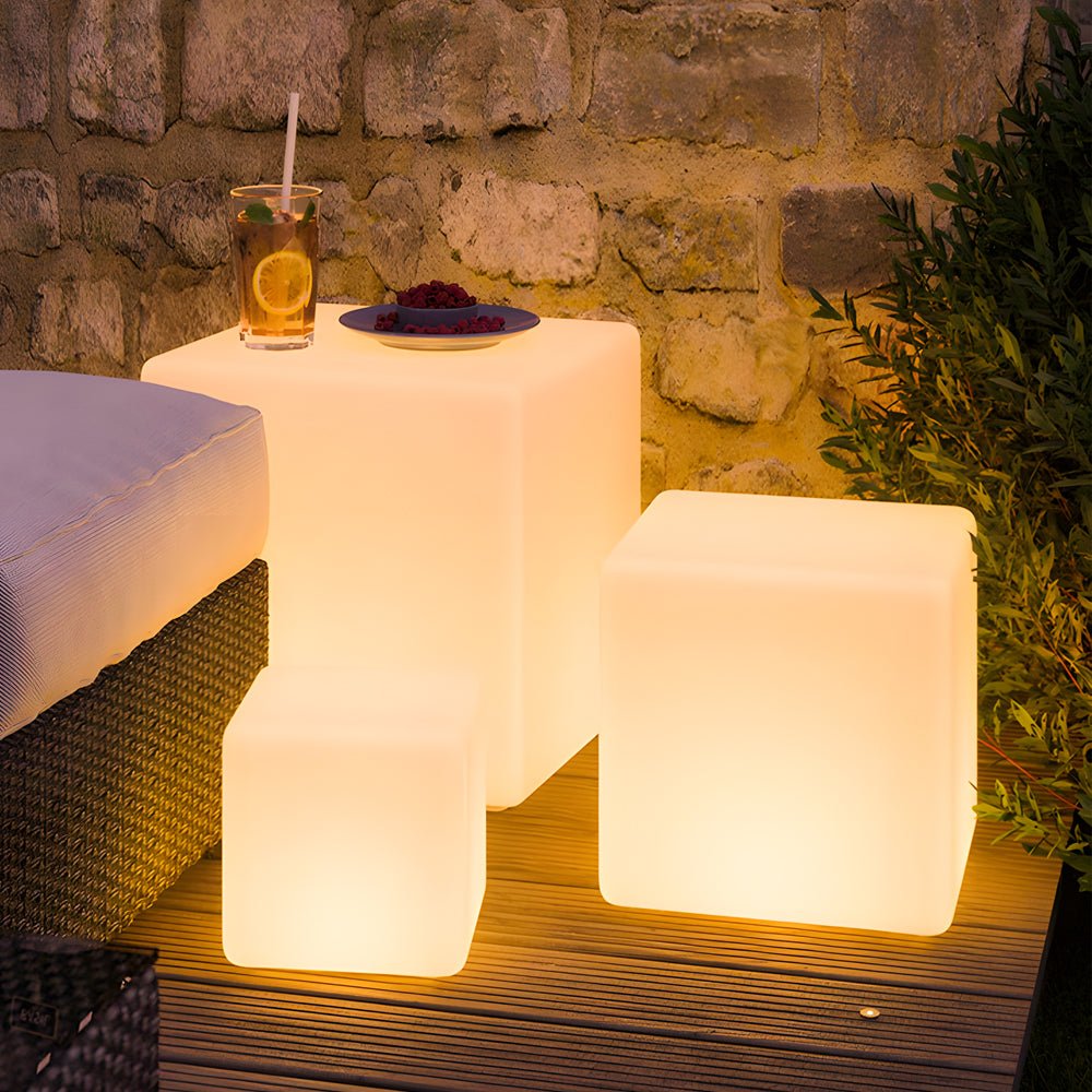 Solar-Powered Luminous LED Cube White Waterproof Outdoor Floor Light - Lamp Outdoor