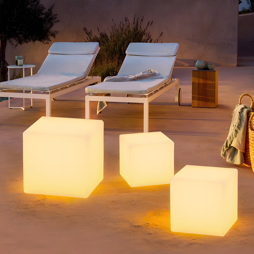 Solar-Powered Luminous LED Cube White Waterproof Outdoor Floor Light - Lamp Outdoor