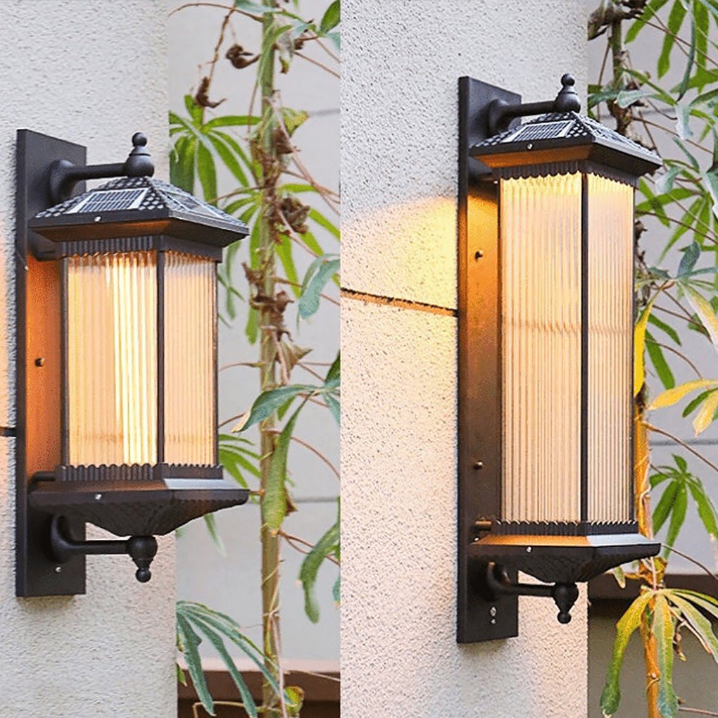 Vintage Striped Glass Shade IP55 Waterproof Retro Solar Lights Outdoor - Lamp Outdoor