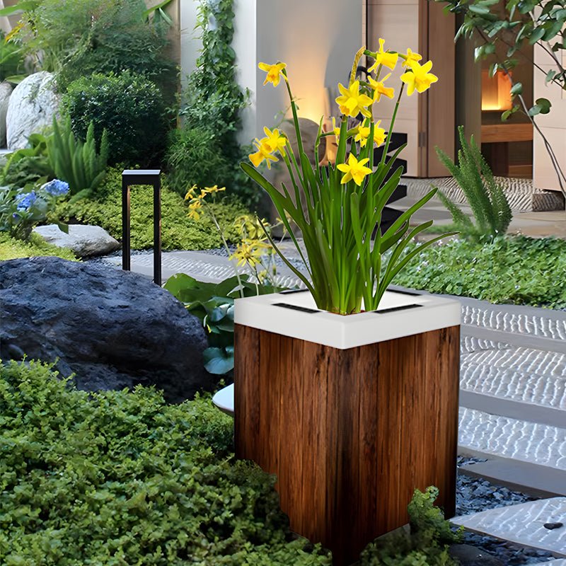 Square Waterproof Illuminated Planters Flower Pot LED RGB Solar Lights - Lamp Outdoor