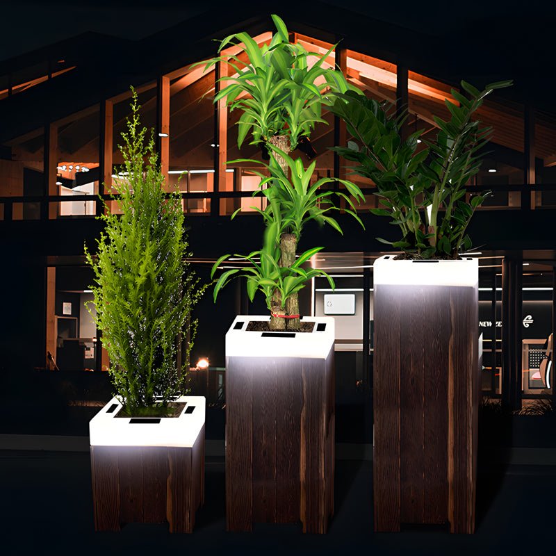 Square Waterproof Illuminated Planters Flower Pot LED RGB Solar Lights - Lamp Outdoor