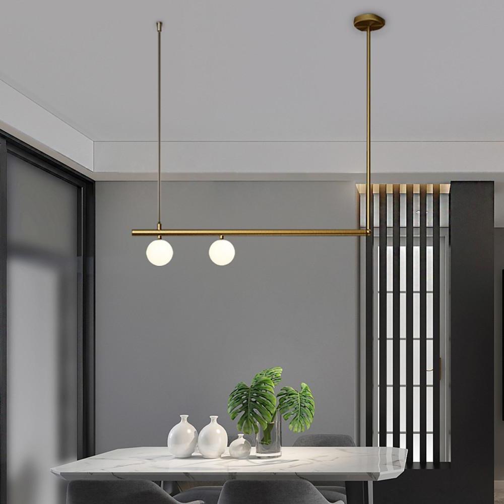 Minimalist Modern Linear Globe Pendant Lighting Copper Glass Kitchen & Dining Room Light - Lamp Outdoor
