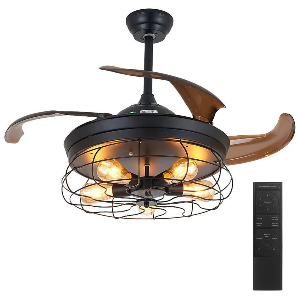 3 Bladed Farmhouse Retractable Ceiling Fan with Light - Lamp Outdoor